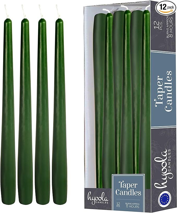 Hyoola 12 Pack Tall Taper Candles - 10 Inch Hunter Green Dripless, Unscented Dinner Candle - Para... | Amazon (US)