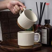 1pc 240ml Beige Ceramic Mug, Simple & High-Grade Coffee Cup, Milk Cup, Water Cup For Home Office Multipurpose Use | SHEIN