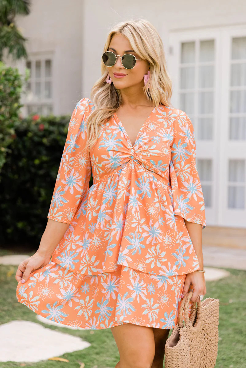 Morning Mimosas Bright Orange Floral Mini Dress FINAL SALE | Pink Lily