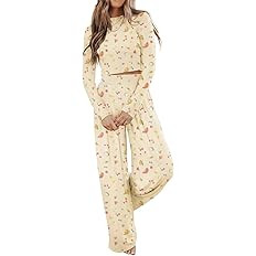Ezbelle womenss Fall Fashion Lounge Sets Pajama Two Piece Cropped Pullover Jammies Outfits Casual... | Amazon (US)