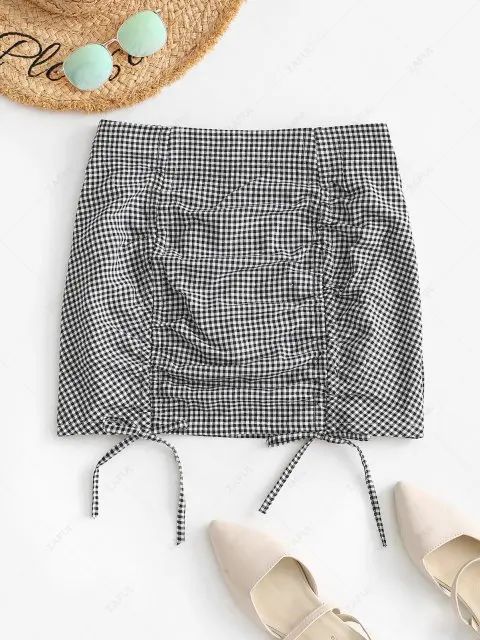 Cinched Front Gingham Mini Skirt | ZAFUL (Global)