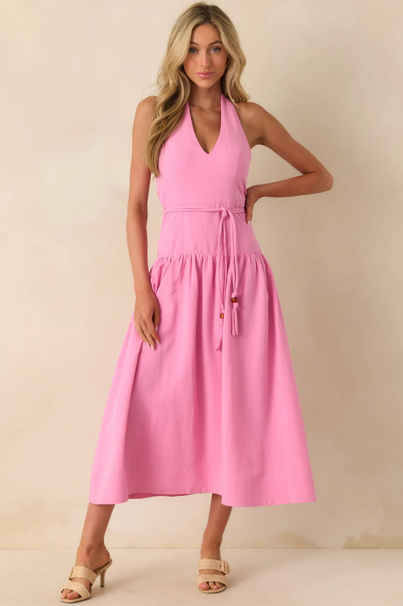 MINKPINK Pink Melody Drop Waist Midi Dress | Red Dress