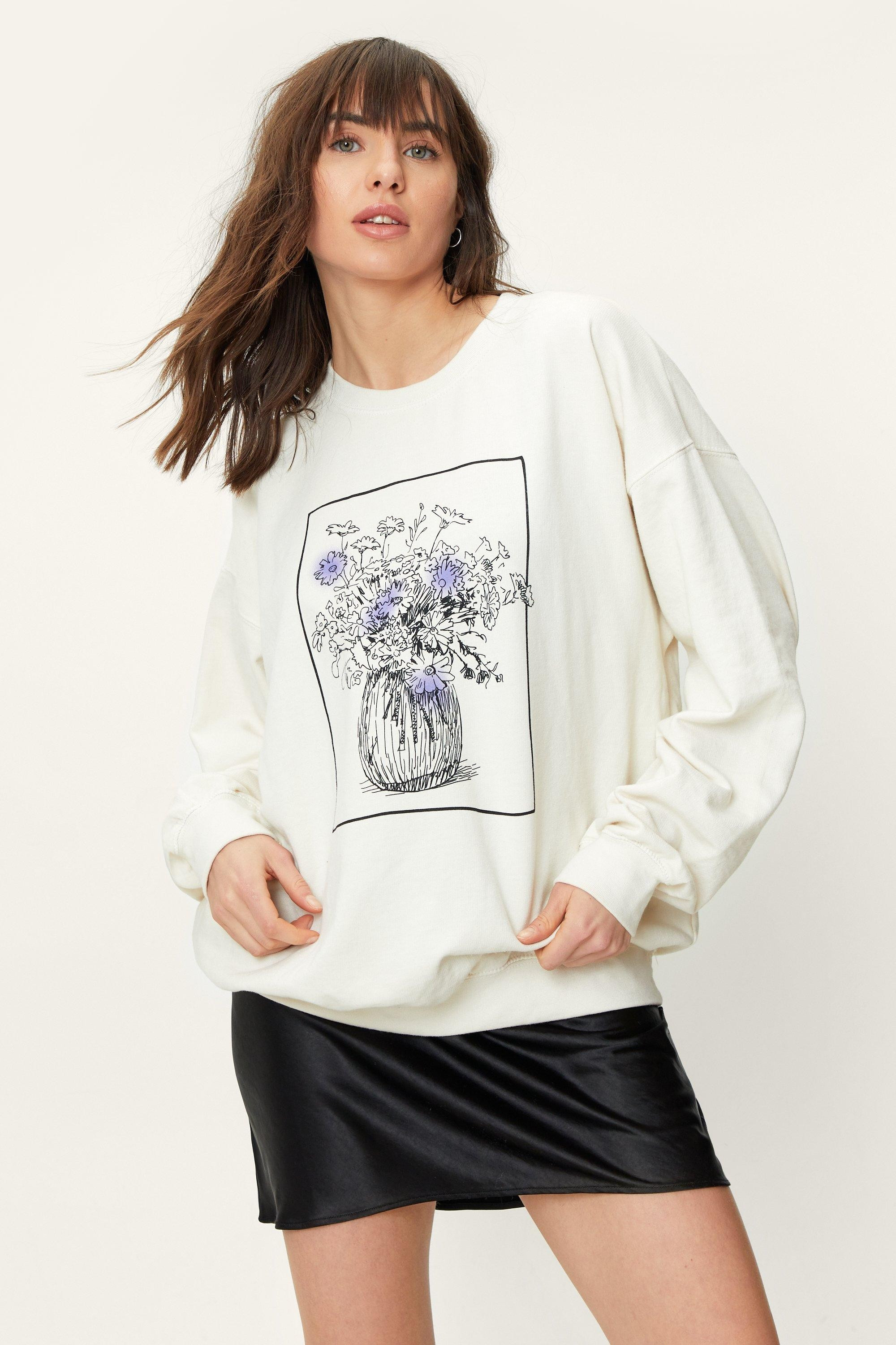 Detailed Flower Graphic Long Sleeve Sweatshirt | NastyGal (UK, IE)