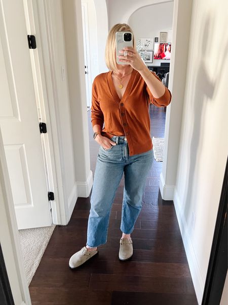 I will be wearing these cardigans from here on out.  This rust color is my favorite right now.  And these jeans.

Tip:  I cut the hem on these jeans and left it raw.



#LTKover40 #LTKstyletip #LTKxMadewell