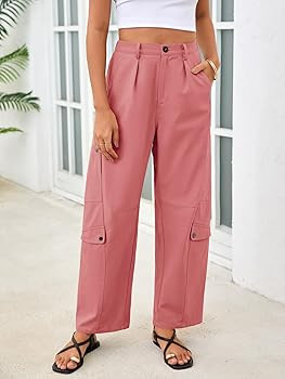 Aoysky Womens Wide Leg Barrel Pants Elastic High Waisted Casual Trendy Loose Baggy Trousers with ... | Amazon (US)