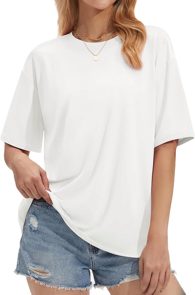 Stelle Non See Through Oversized T Shirts Women Crew Neck Short Sleeve Summer Tops Soft Basic Tee... | Amazon (US)