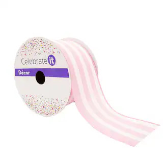 2.5" x 25ft. Stripe Faux Linen Wired Ribbon by Celebrate It™ Décor | Michaels | Michaels Stores