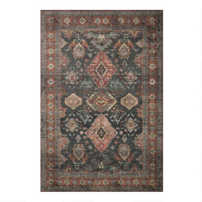 Blue and Rust Distressed Persian Style Skye Area Rug | World Market