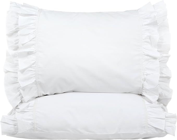 FADFAY Elegant Pure White Ruffle Beautiful Pillowcases Super Soft 100% Cotton Hypoallergenic Comf... | Amazon (US)