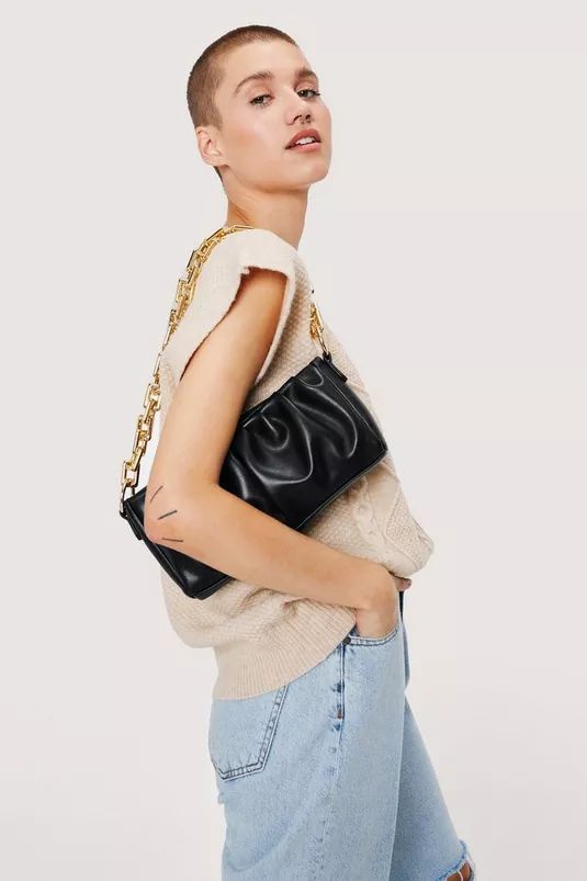 Slouchy Faux Leather Chain Shoulder Bag | Nasty Gal (US)