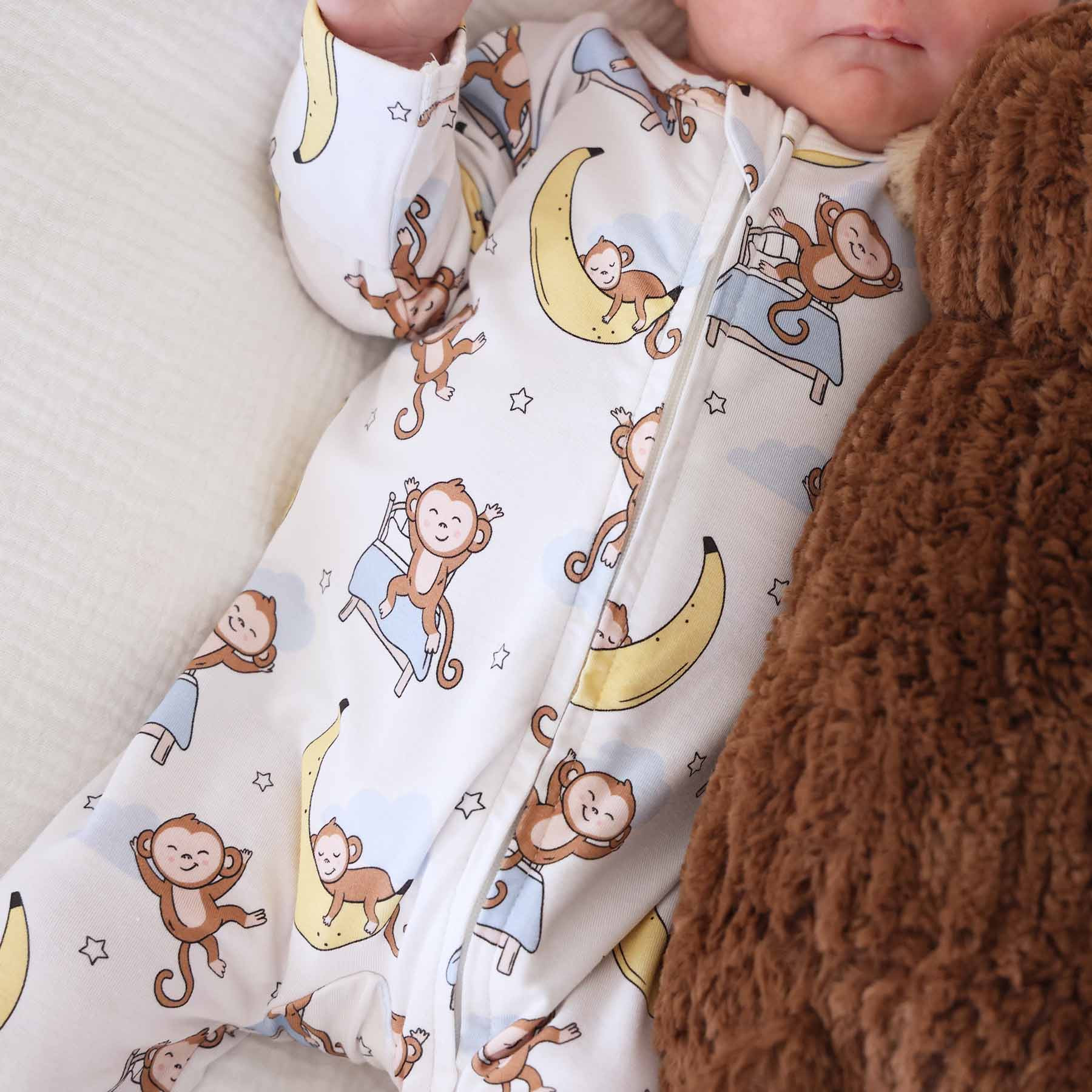 Monkey See, Monkey Snooze Zipper Footie | Caden Lane