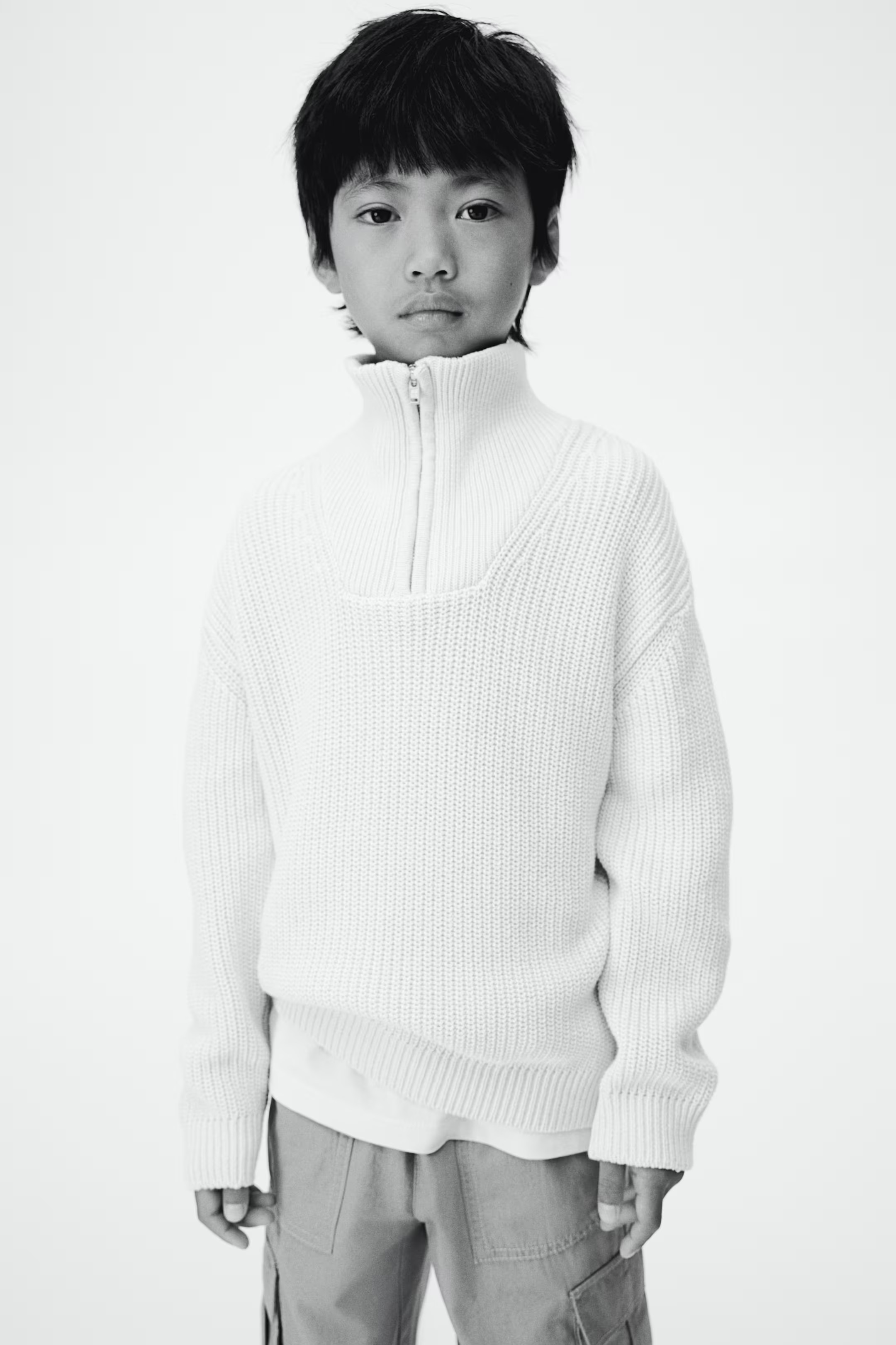 Half-zip Sweater - Mock Turtleneck - Long sleeve - Light beige - Kids | H&M US | H&M (US + CA)