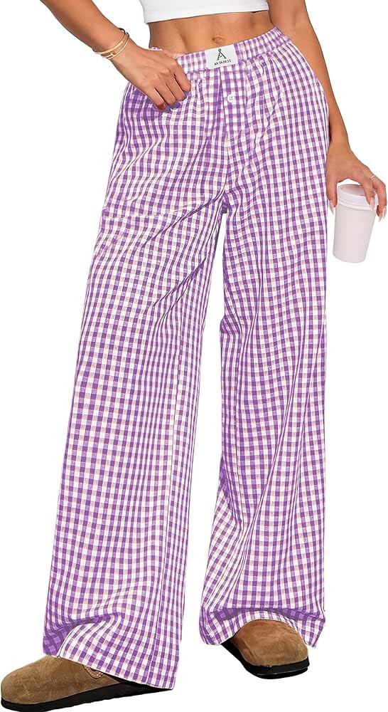 ANRABESS Womens Striped Gingham Pants 2026 Pajama Lounge Boxer Pants Cute Comfy PJ Bottoms with P... | Amazon (US)