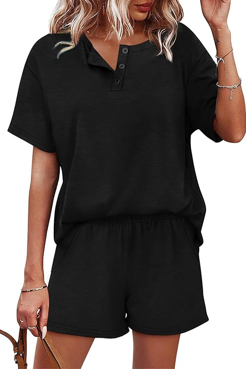 WIHOLL 2 Piece Sets for Women Lounge Sets Summer Outfits 2026 Button Down Short Sleeve Tops and S... | Amazon (US)
