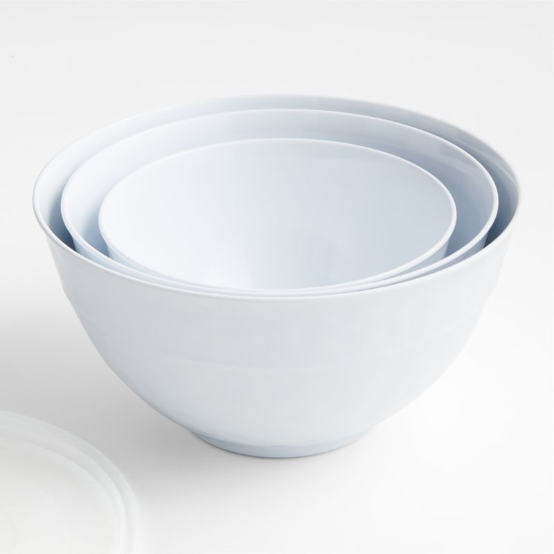 Orabel White Melamine Mixing Bowls with Lids, Set of 3 | Crate & Barrel | Crate & Barrel