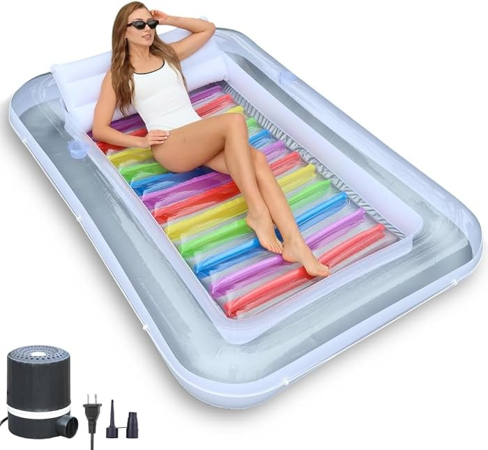 Inflatable Tanning Pool Lounger Float w/Reflective Base (Electric Pump Included) 85\u201d x 58\u2... | Amazon (US)
