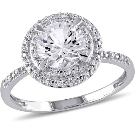 Miabella 1-5/8 Carat T.G.W. Created White Sapphire and 1/10 T.W. Diamond 10kt White Gold Halo Engage | Walmart (US)