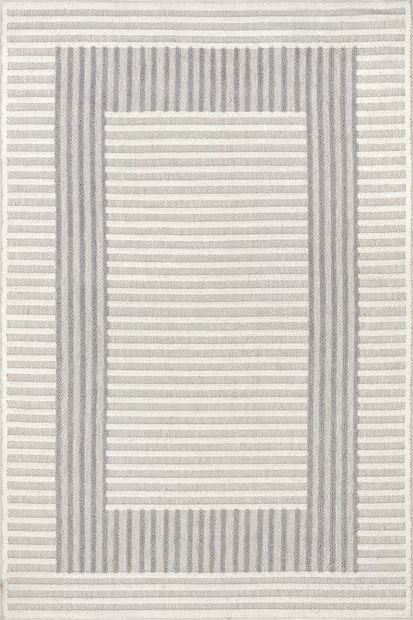 Light Grey Freja Striped Washable Area Rug | Rugs USA