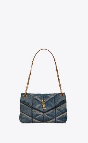puffer small chain bag in quilted vintage denim and suede | Saint Laurent Inc. (Global)