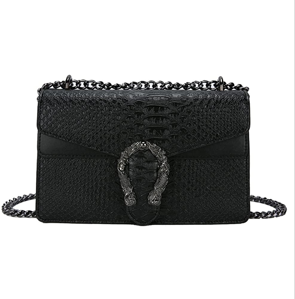Crossbody Shoulder Evening Bag for Women - Snake Printed Leather Messenger Bag Chain Strap Clutch Sm | Amazon (US)