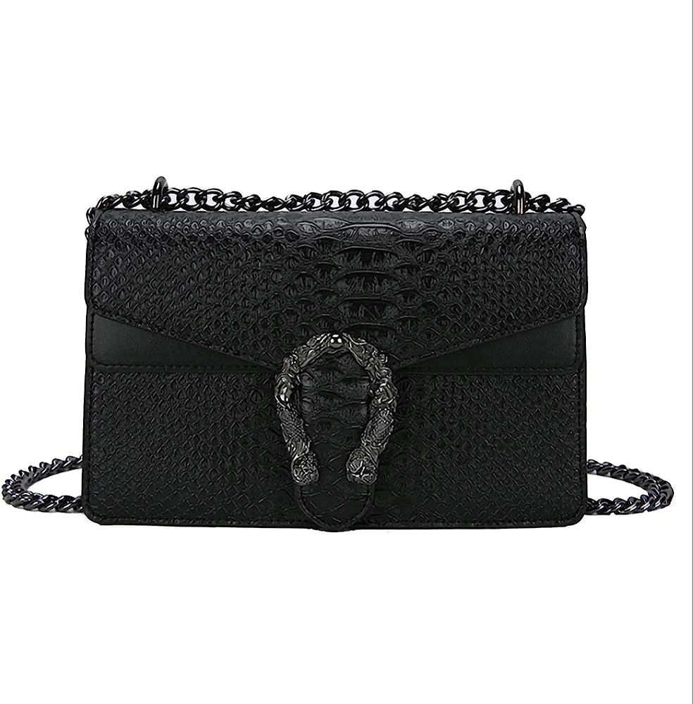 Crossbody Shoulder Evening Bag for Women - Snake Printed Leather Messenger Bag Chain Strap Clutch Sm | Amazon (US)