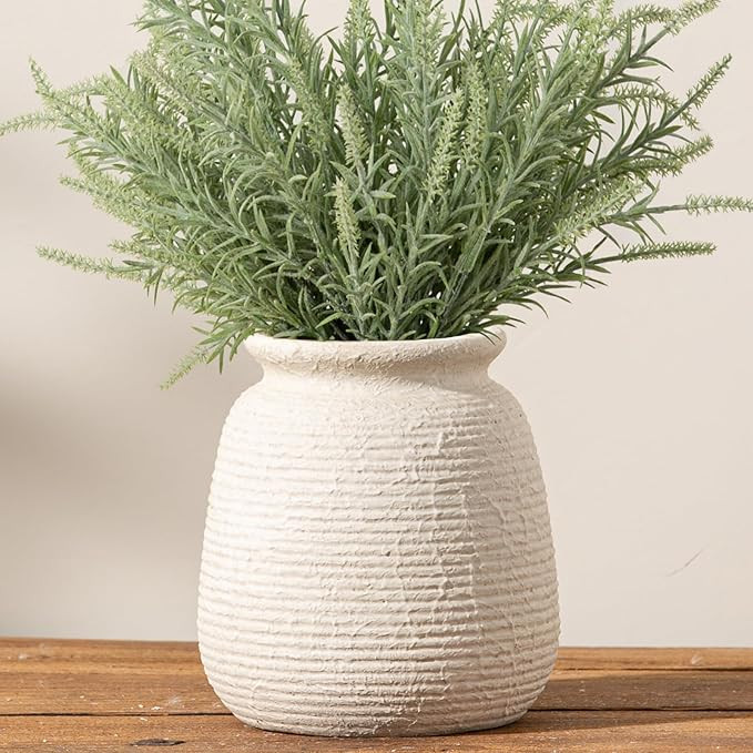 Ceramic Flower Vase, 7.48 Inch White Rustic Farmhouse Decorative Vase Pottery Wide-Mouth Vases fo... | Amazon (US)