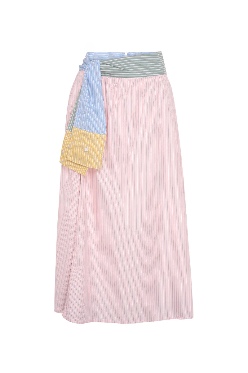 Tiana Mixed Stripe Tie Midi Skirt with TENCEL™ Lyocell fibres | Olivia Rubin