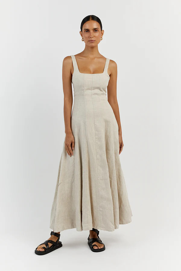 MILAHN NATURAL LINEN MIDI DRESS | DISSH