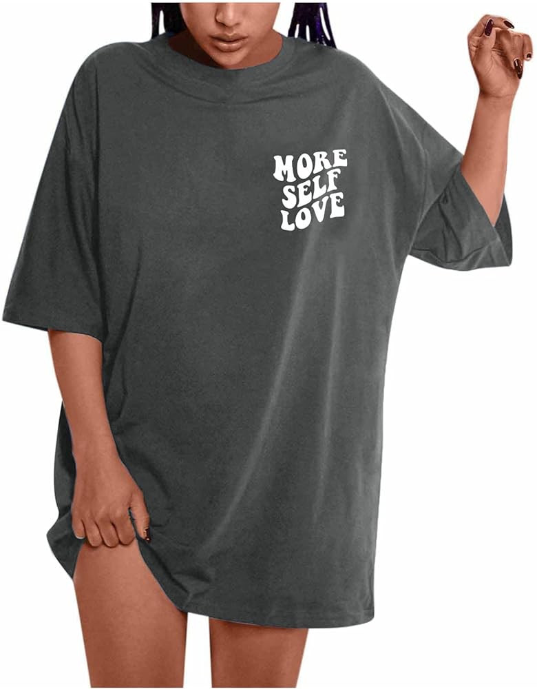 Women T-Shirts Oversized Graphic Funny Letter Printed Tunic Tops Casual Short Sleeve Drop Shoulde... | Amazon (US)