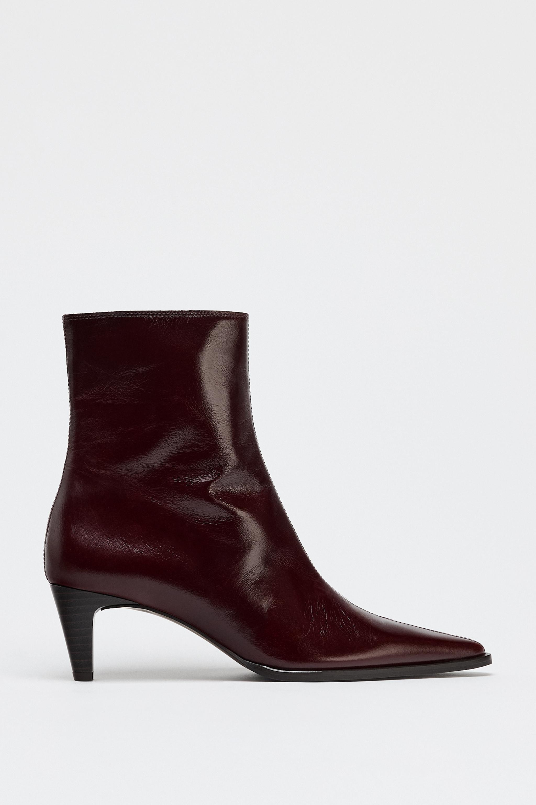 LEATHER KITTEN HEEL ANKLE BOOTS | Zara US