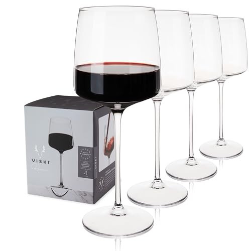 Viski Reserve Julien Bordeaux Wine Glasses, Elegant and Modern Drinking Glasses for Red Wine, Crystal Stemmed Glassware, Home Bar, Dinner Party, Wedding Gifts, Hosting Essentials, 22 oz, Set of 4 | Amazon (US)