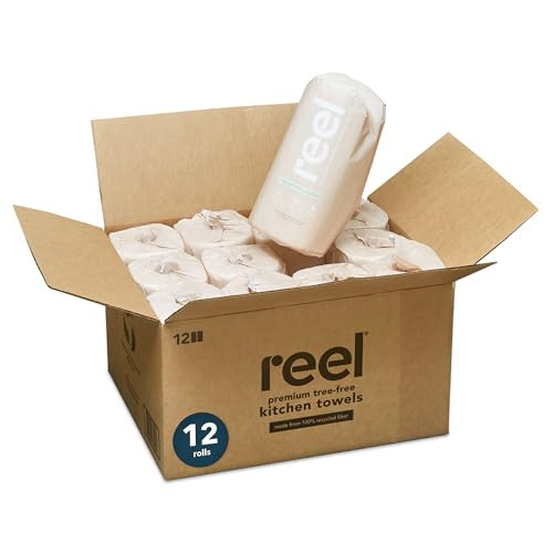 Reel Premium Recycled Paper Towels- 12 Rolls, 2-Ply Made From Tree-Free, 100% Recycled Paper - Eco-Friendly, Hypoallergenic and Zero Plastic Packaging | Amazon (US)