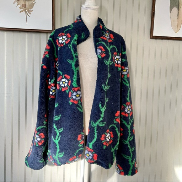 Rowing Blazers X Target Fleece Jacket Roses Print Zip Up Cozy Size XL Blue | Poshmark