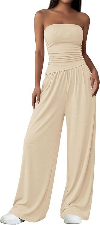 PRETTYGARDEN Summer Sets Women 2 Piece Outfits Asymmetrical Tube Tops and Pants Beach Vacation Ai... | Amazon (US)