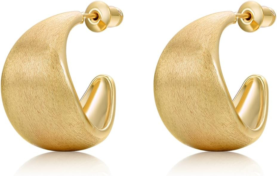 18K Gold Plated Hoop Earrings for Women Girls 14K Gold Plated Gold Earrings with 925 Sterling Sil... | Amazon (US)