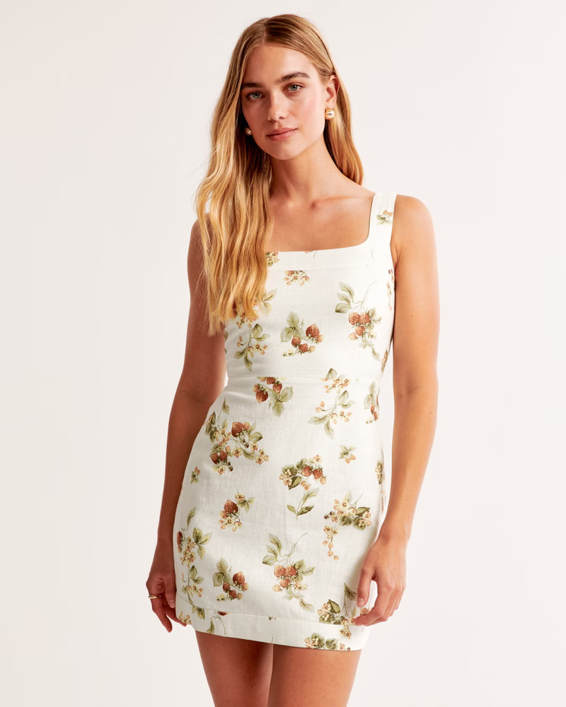 Women's Linen-Blend Wide Strap Mini Dress | Women's | Abercrombie.com | Abercrombie & Fitch (US)