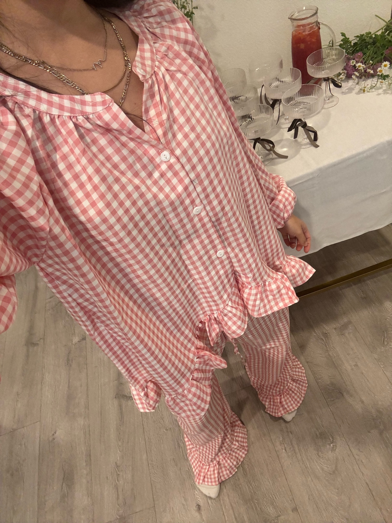 Pink Ruffle Plaid Checkered Girly Pajamas - Size M - Oversized Fit

#LTKWatchNow #LTKHome #LTKStyleTip