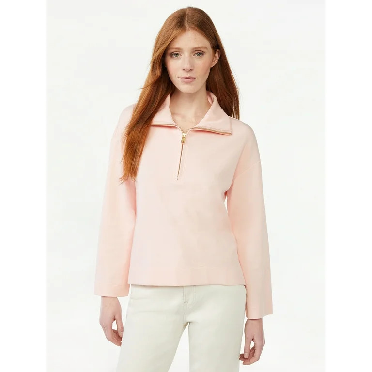 Free Assembly Women's Zip Front Mock Neck Top with Long Sleeves | Walmart (US)