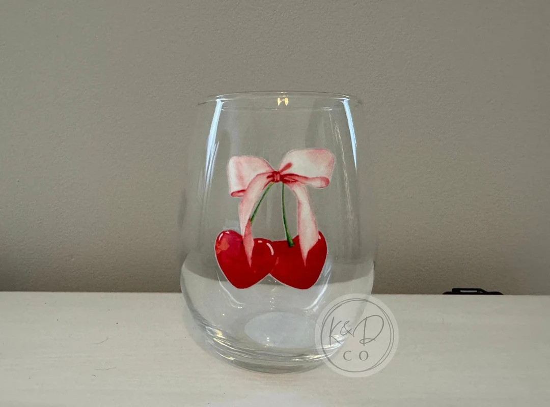 Cherry Bow Wine Glass, Coquette Pink Preppy Wine Lovers Literally Just a Girl Ribbon Bow Y2k Cher... | Etsy (US)