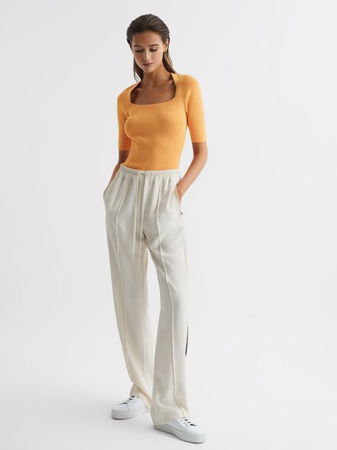 Square Neck Ribbed Top | Reiss US