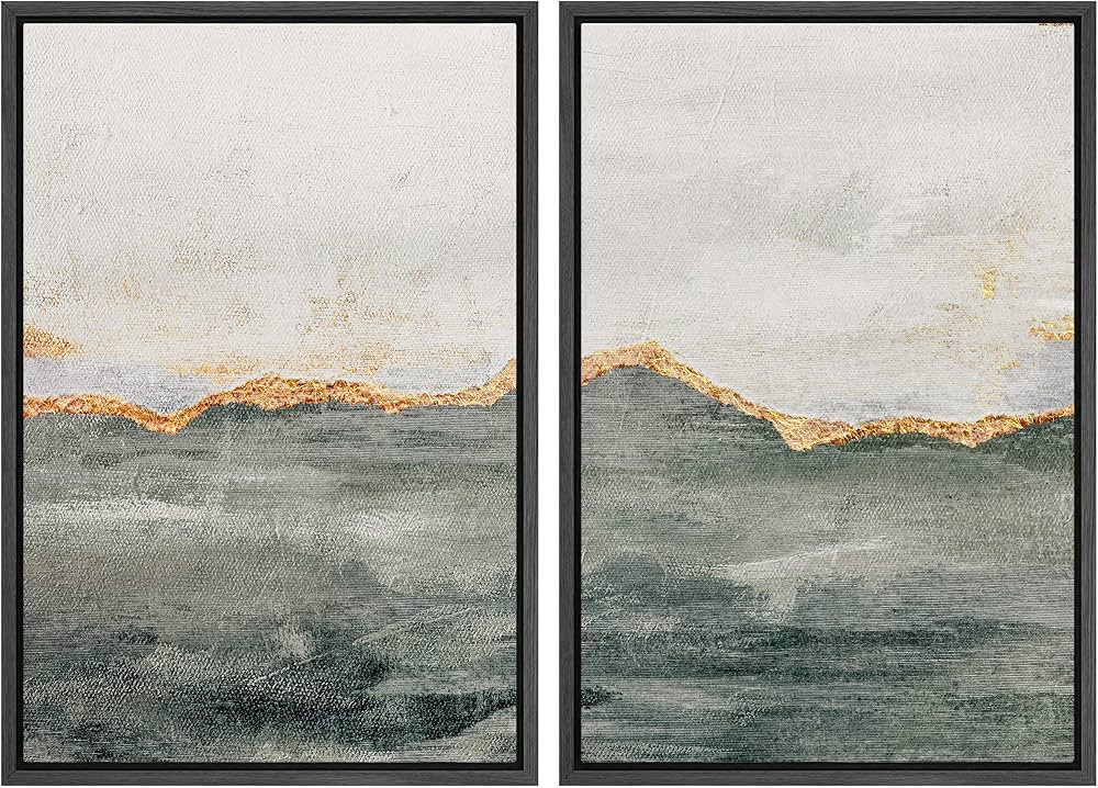 MUDECOR Framed Canvas Print Wall Art Set Gold Gray Pastel Watercolor Stroke Abstract Shapes Illus... | Amazon (US)