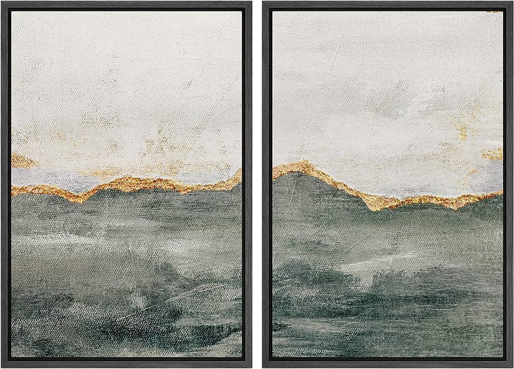 MUDECOR Framed Canvas Print Wall Art Set Gold Gray Pastel Watercolor Stroke Abstract Shapes Illus... | Amazon (US)