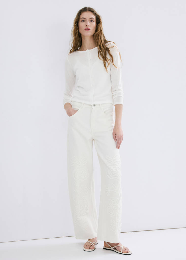 Wide leg jeans with floral embroidery off white - Woman - 0 - MANGO | Mango (US/MX/AU)