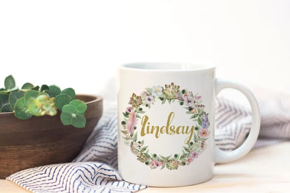 Custom name mug, custom quote, personalized mug, elegant rustic, boho wedding, modern farm, summer w | Etsy (US)