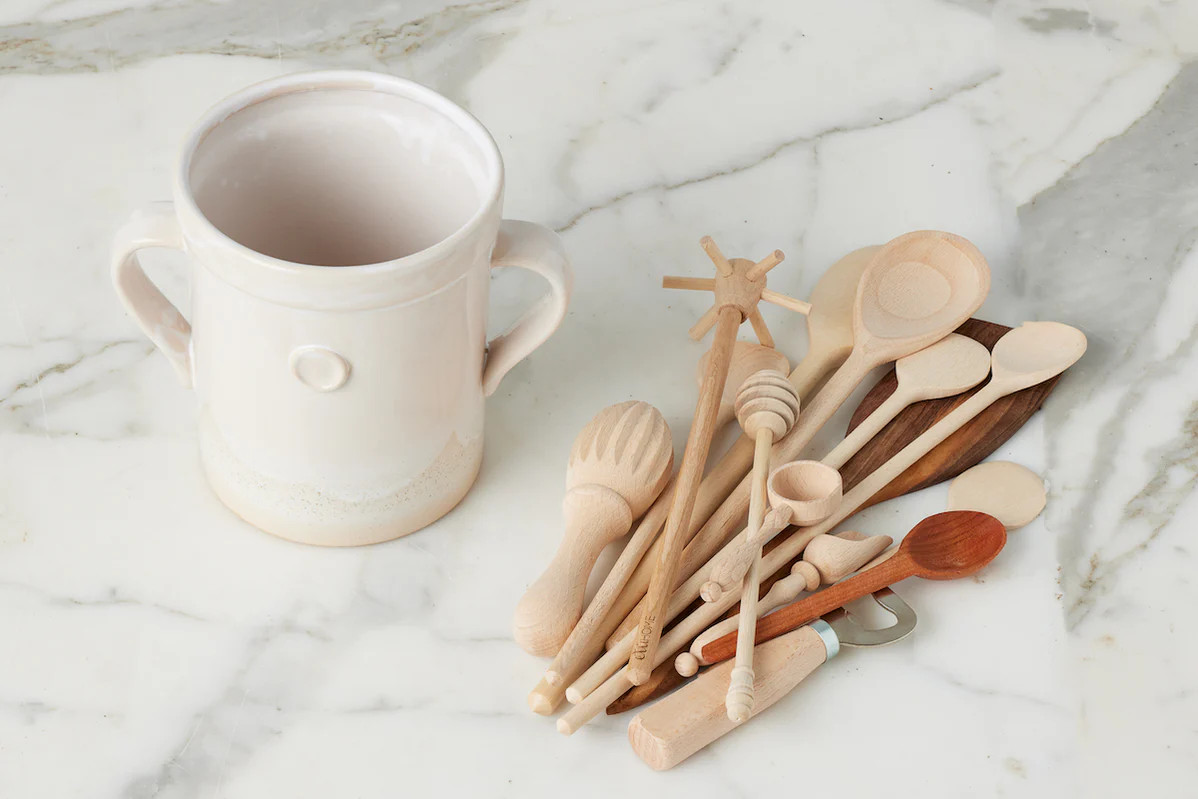 White Handthrown Crock and Utensil Set, Small | etúHOME