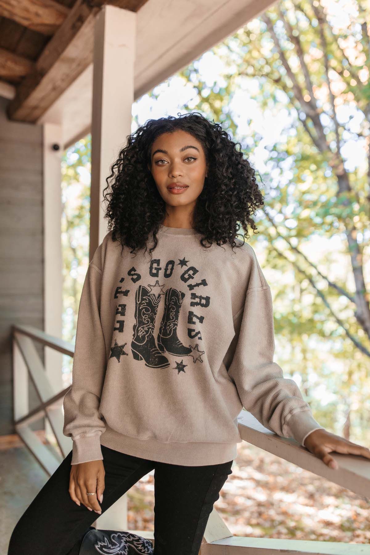Let's Go Girls Ribbed Sweatshirt Camel | The Post