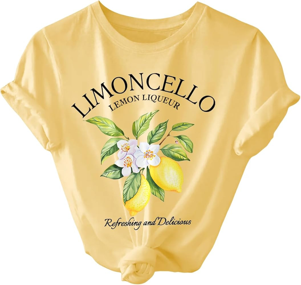 SweatyRocks Women's Lemon Shirts Letter Fruit Printed Graphic Tees Short Sleeve Casual T-Shirt | Amazon (US)