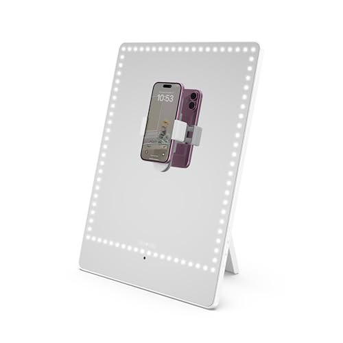 RIKI LOVES RIKI Pretty LED Makeup Mirror with Lights - Medium-Sized Lighted Makeup Mirror with 5X Magnifying Mirror, Smartphone Holder & Remote Control | Wall-Mountable, Bluetooth, & Selfie Function | Amazon (US)