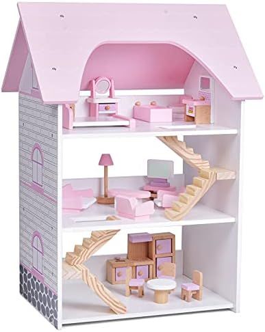 Amazon.com: FUN LITTLE TOYS Wooden Dollhouse with 23 Accessories,Pretend Play Toddler Wooden Toys... | Amazon (US)