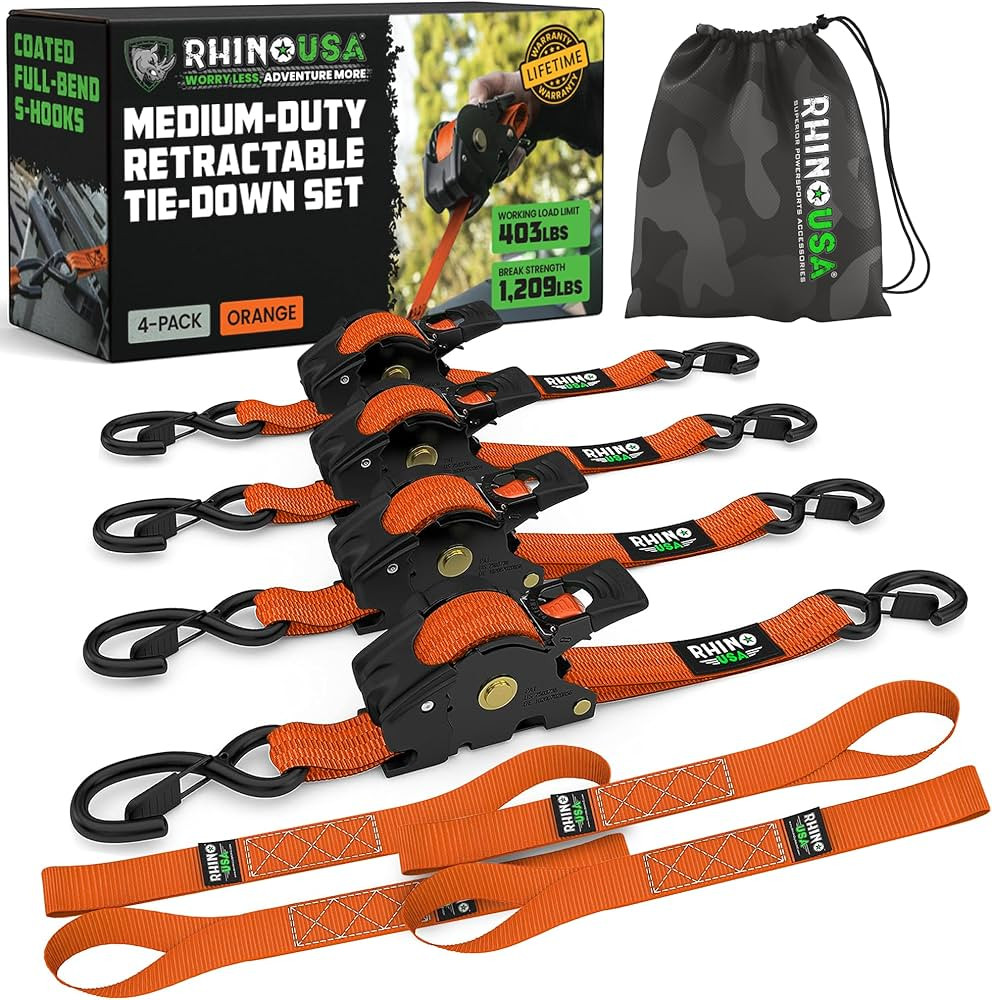 Rhino USA Retractable Ratchet Straps (4-Pack) - 1 Inch x 10 Feet (1,209lb Break Strength) - Auto ... | Amazon (US)
